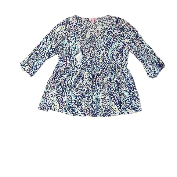 Lilly Pulitzer Tunic Women's Medium Kahli Blue Grotto Move It Or Lose It Coral - Picture 4 of 15
